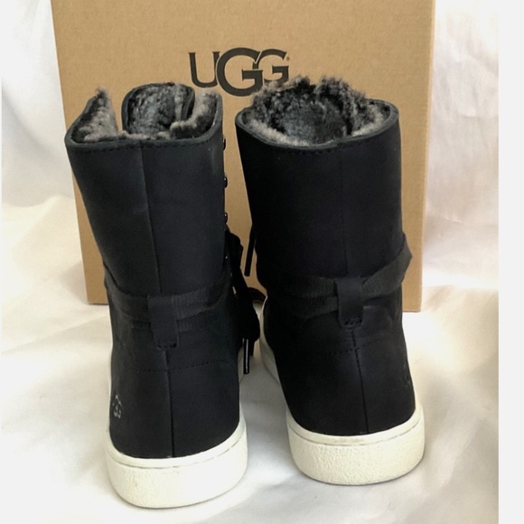 FINAL SALE πUGG Starlyn Leather Sneakers Black Shearling Lined NEW * - Picture 10 of 16